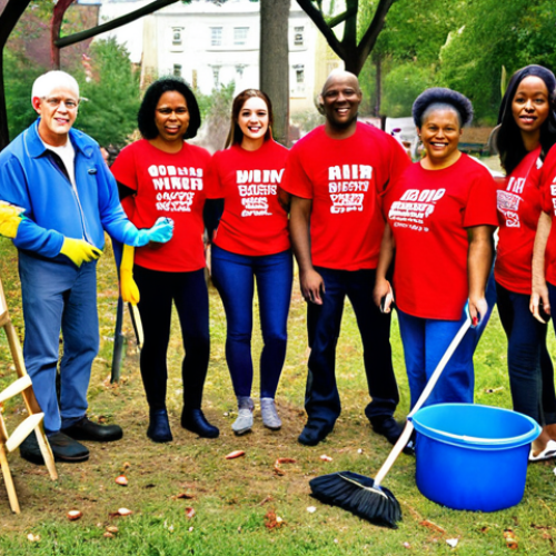Home 14 **
A diverse group of volunteers collaborating on a community project, possibly cleaning up a park or organizing a food drive. The scene should convey a sense of unity, purpose, and positive community impact. Consider showing a mix of ages and abilities, all working together.
**